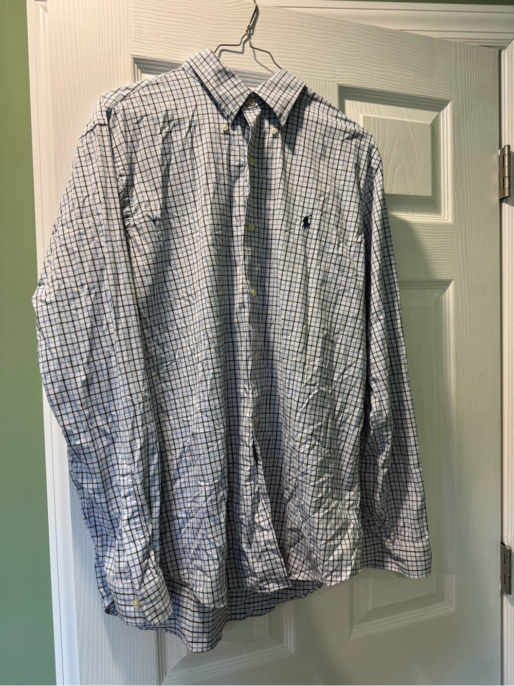 Ralph Lauren White and Blue Check Button-Down Shirt